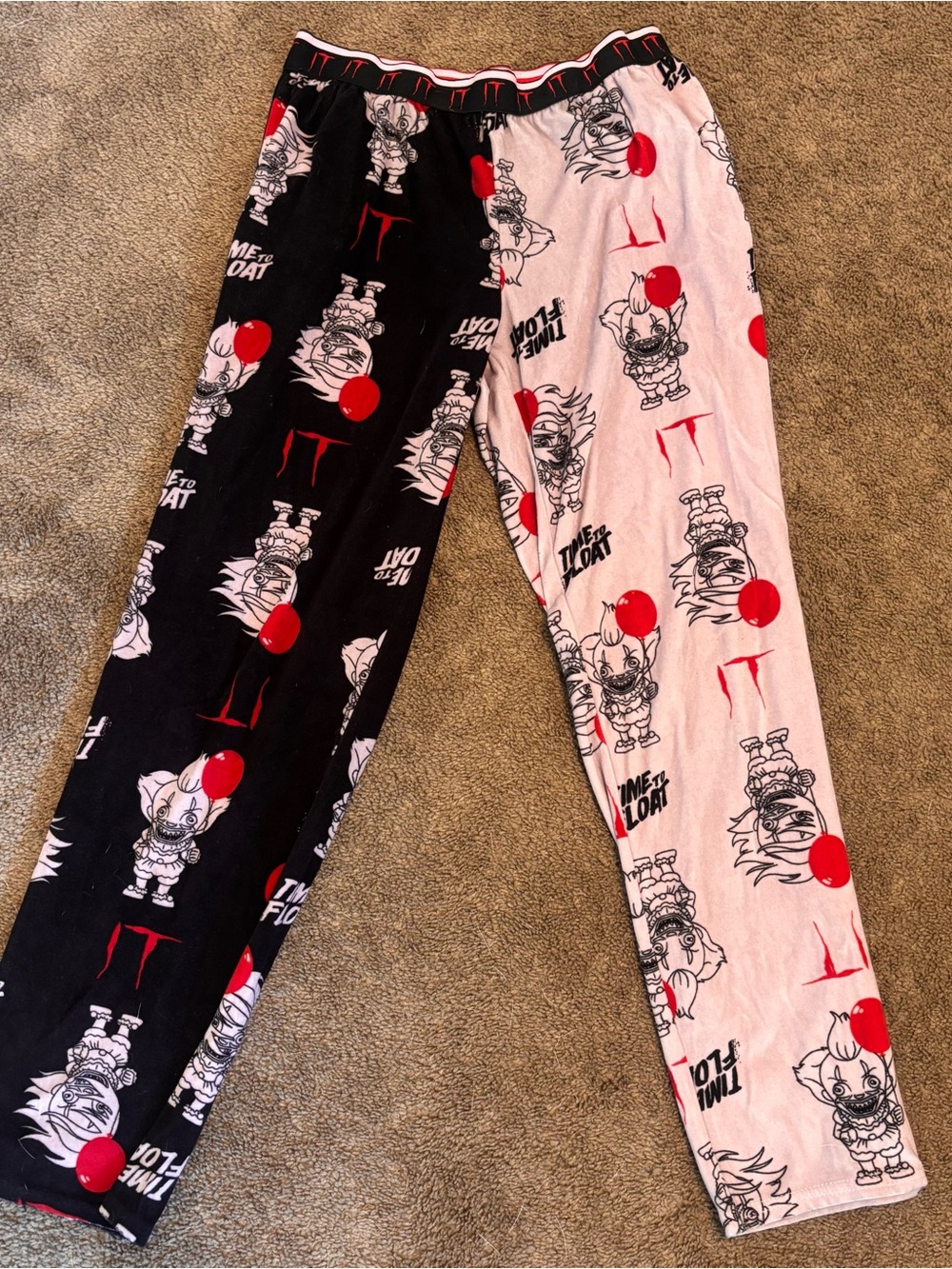 Adult Two-Tone Black & Pink IT Print Pajama Pants with Red Lettering/ballon